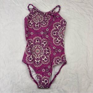 NEW Mini Boden Girls Purple Floral One-Piece Swimsuit Size 7-8 NWT